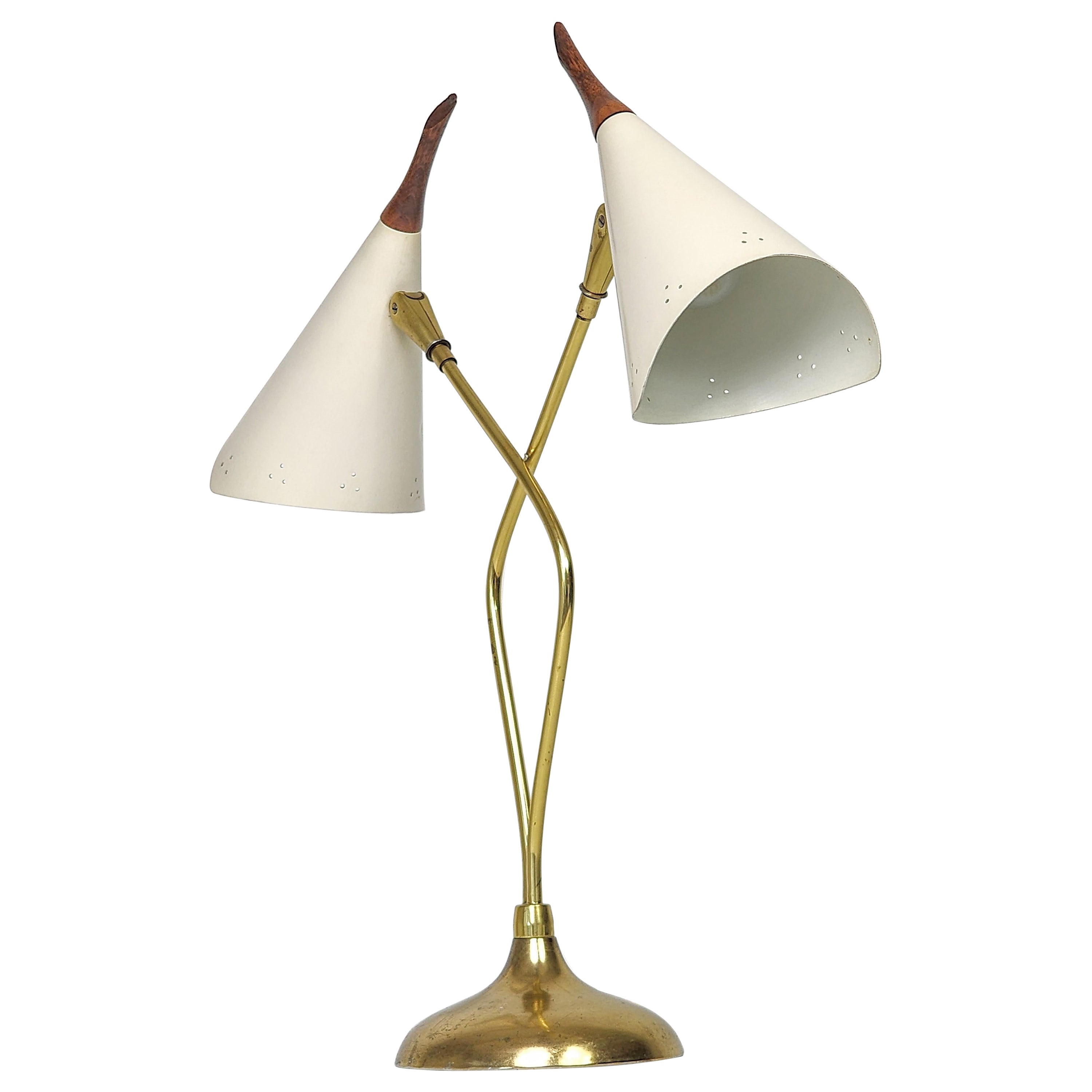 1950s Laurel  Twin Shade Brass Table Lamp , USA  For Sale
