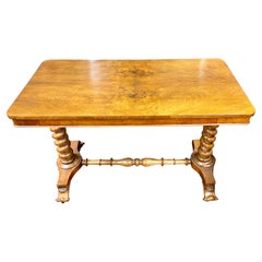 Fine Antique English Burr Walnut Console or Library Table with Barley Twist Legs