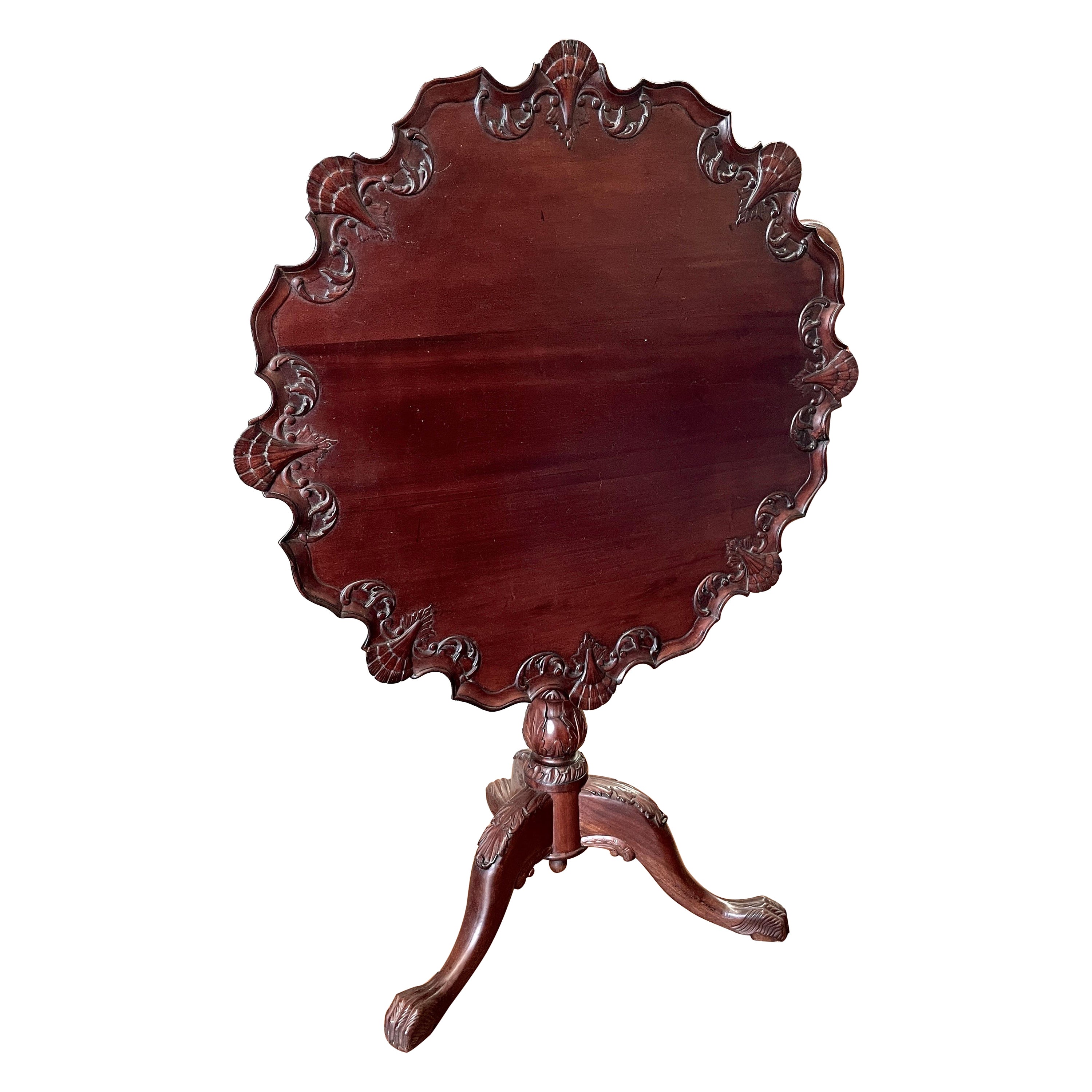 Early 20th C Federal Style Hand Carved Mahogany Piecrust Edge Tilt-top Tea Table