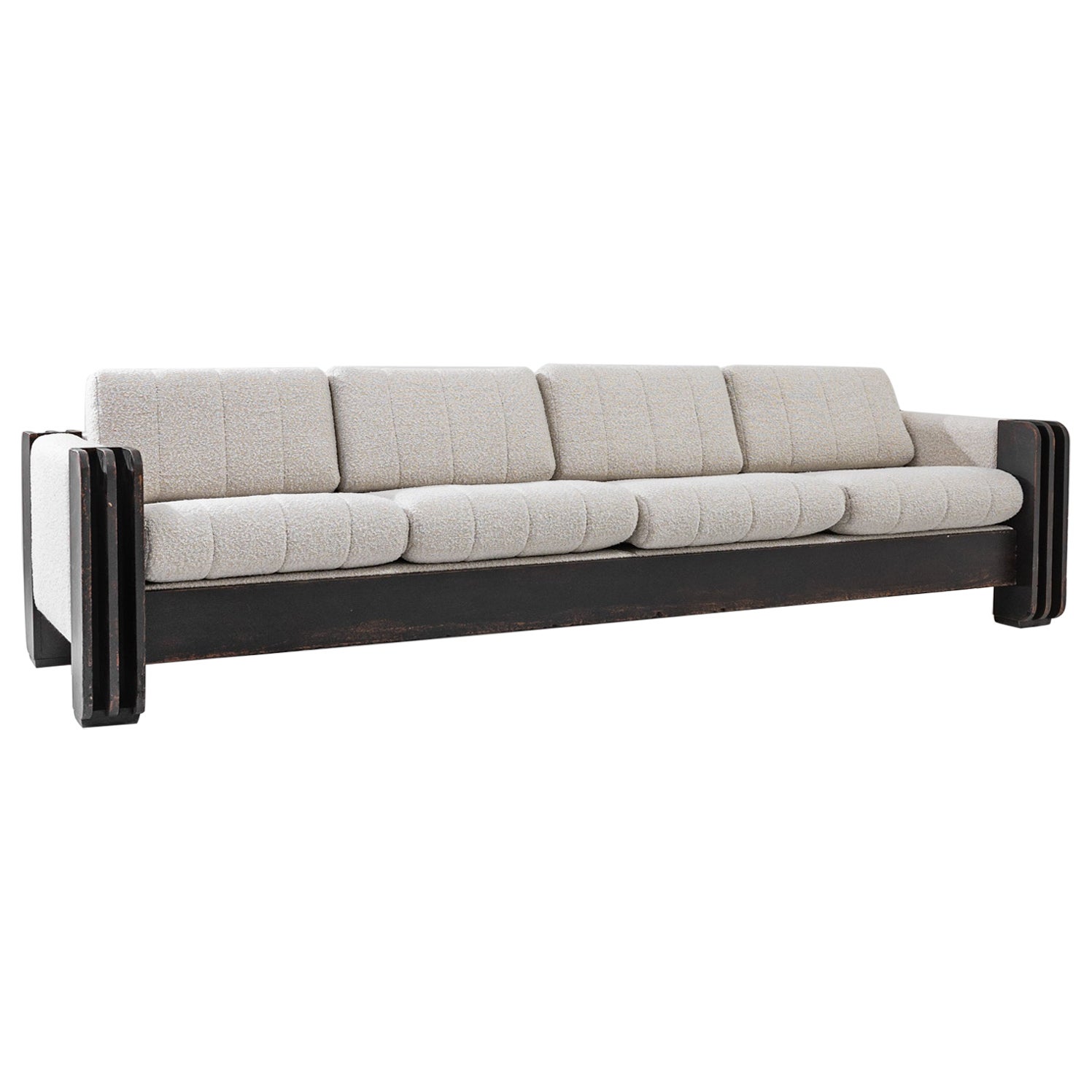 Vintage Sofa with Wooden Armrests For Sale at 1stDibs