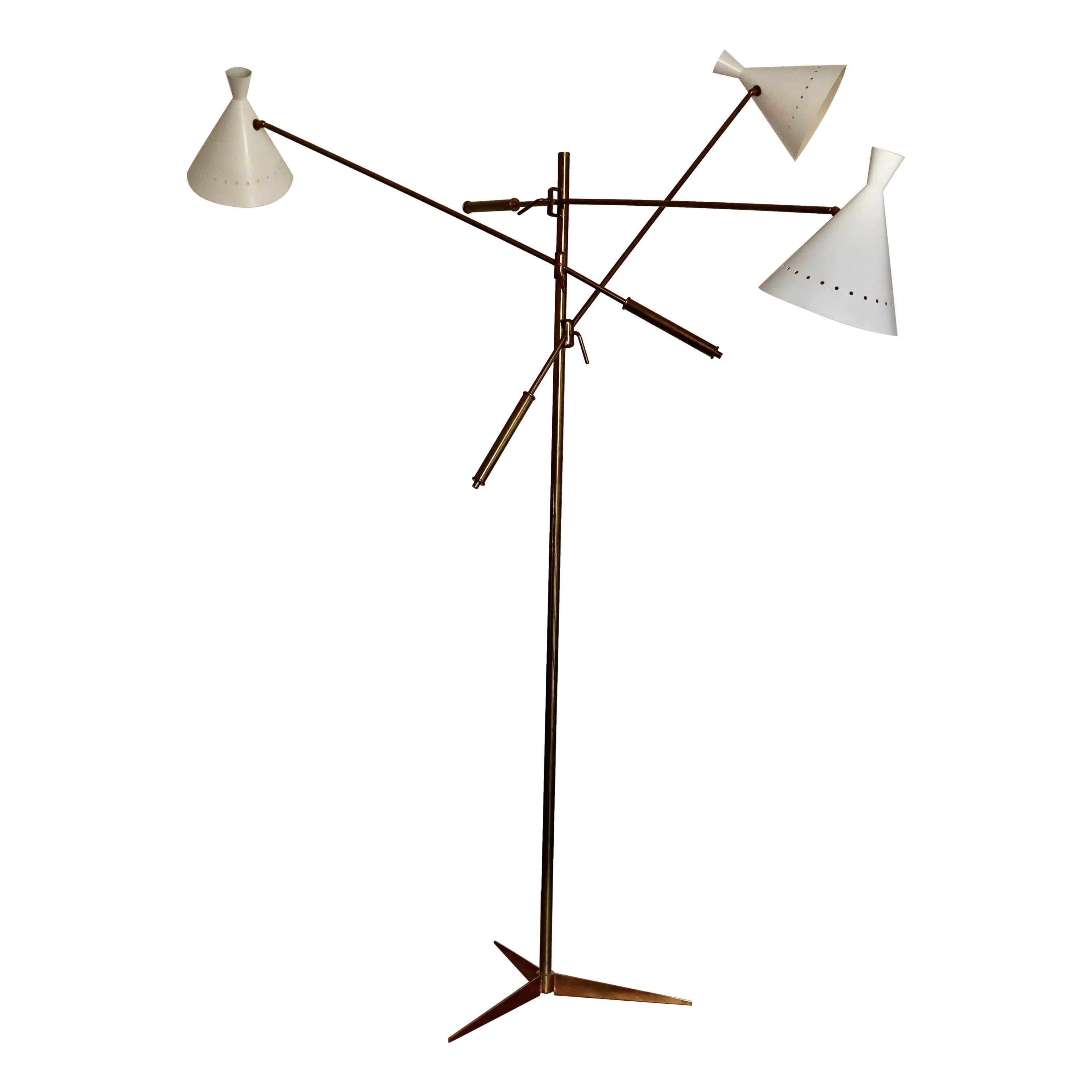 Monumental Mid Century Modern Brass Floor Lamp, Lelli, Ponti, Royère style For Sale