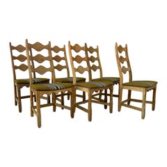 Vintage Set of Six Sculptural Oak Chairs by Henry Kjærnulf, Denmark 1960’s