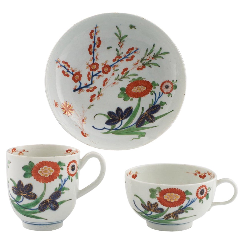 First Period Worcester Porcelain Kempthorne Pattern Trio c1770 For Sale