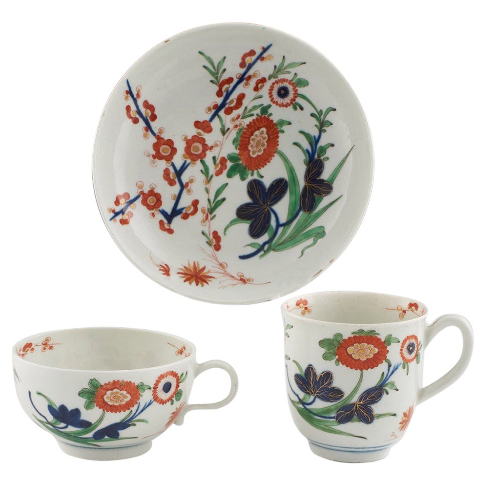 First Period Worcester Porcelain Kempthorne Pattern Trio c1770 For Sale