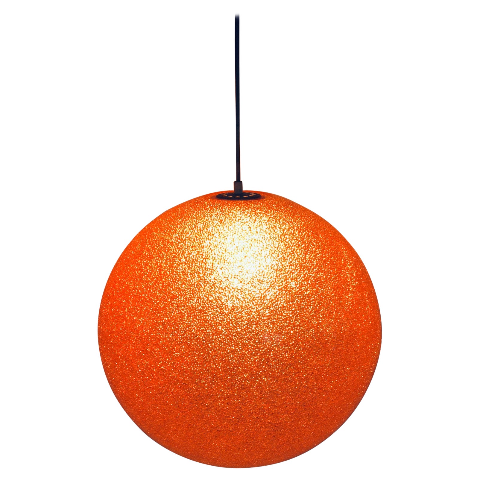 Vintage XL Spherical Orange Resin Pendant Lamp, Italy 1960's For Sale