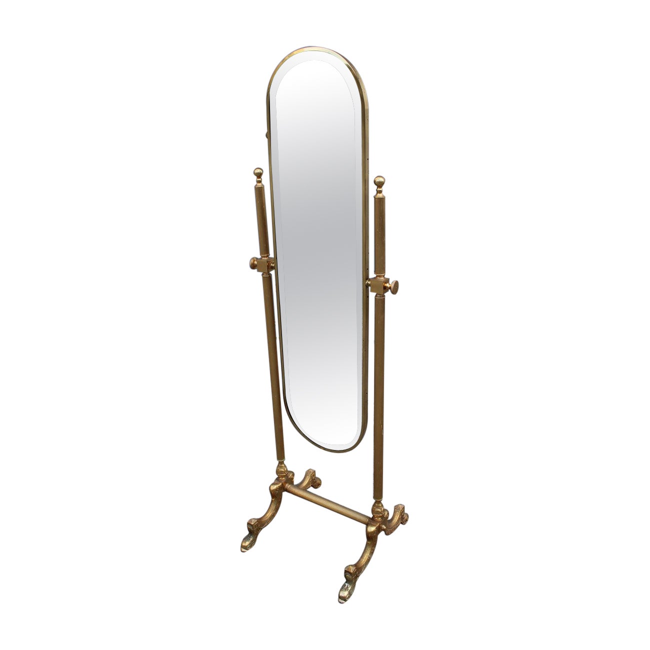 Miroir de chambre inclinable en laiton massif doré, design italien du milieu du siècle, années 1950 