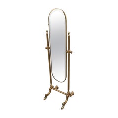 Mid-century Italian Design Tilting Bedroom Mirror in Solid Brass Gold 1950s 