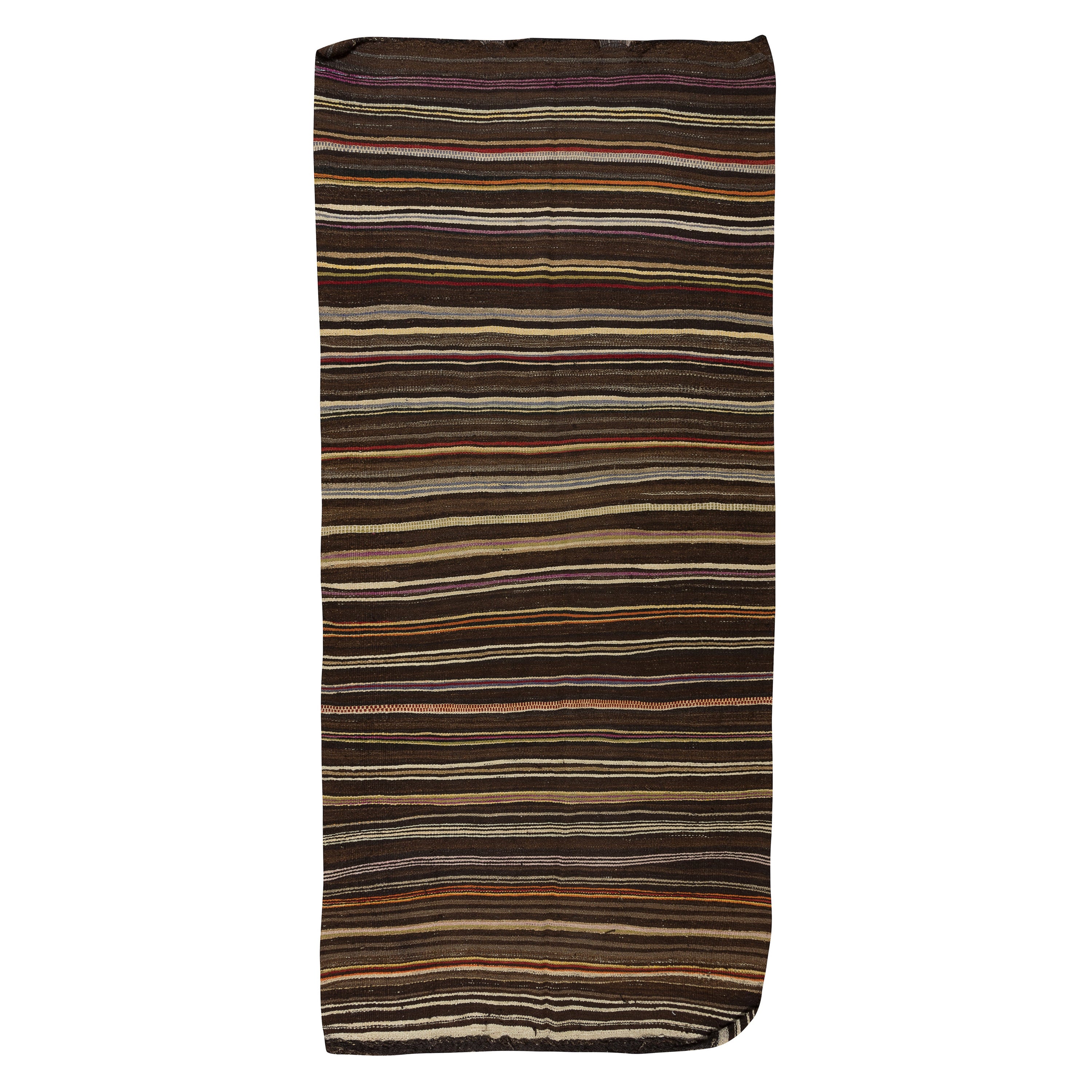 Tapis Kilim turc vintage tissé à plat à la main avec des rayures colorées 4,6x10 Ft