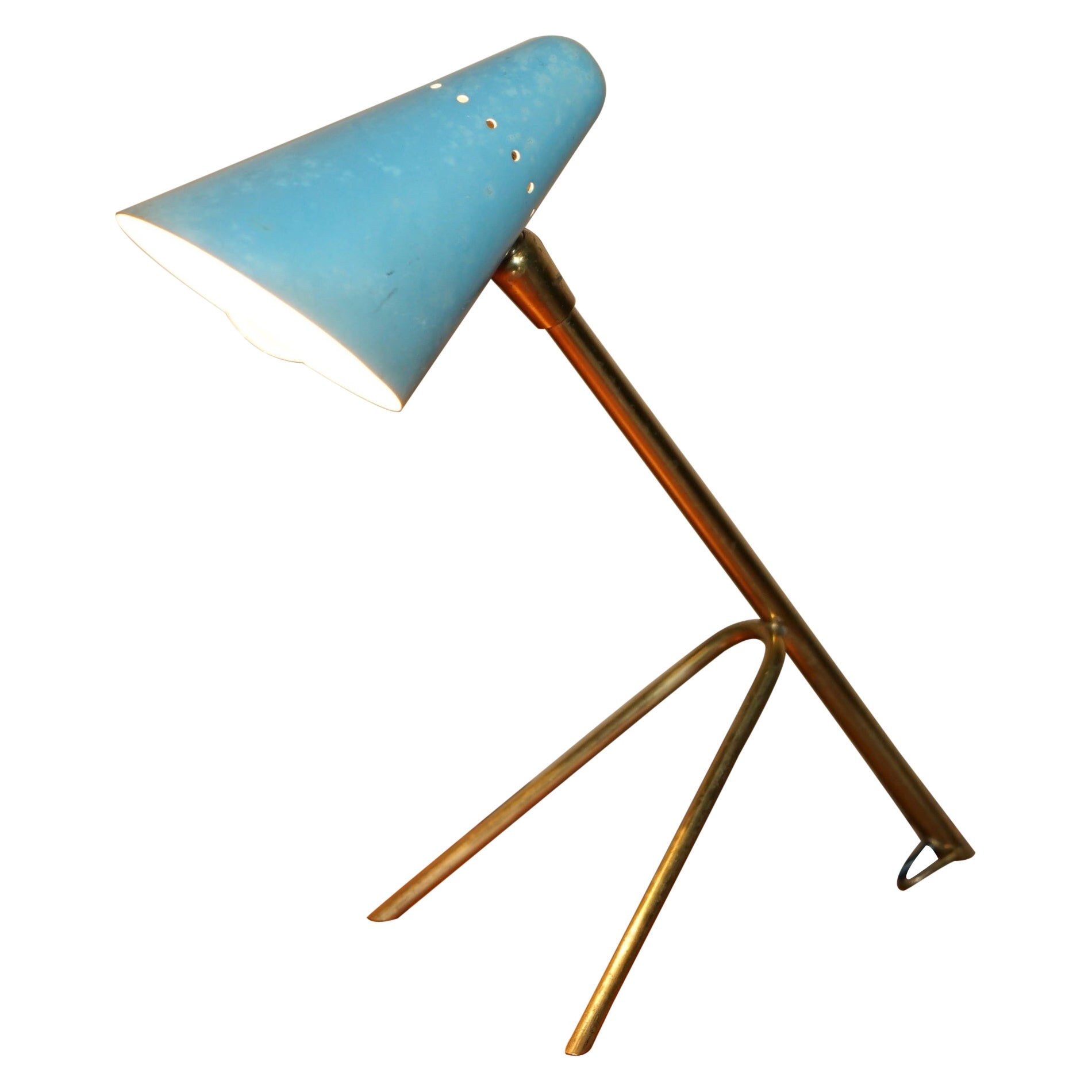 VINTAGE MID CENTURY MODERN BORIS LACROIX TABLE LAMP WiTH BLUE ORIGINAL SHADE For Sale