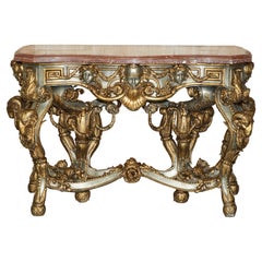 SUPER RARE METAL ANTiQUE BAROQUE RAMS & MAIDEN HEAD MARBLE TOPPED CONSOLE TABLE