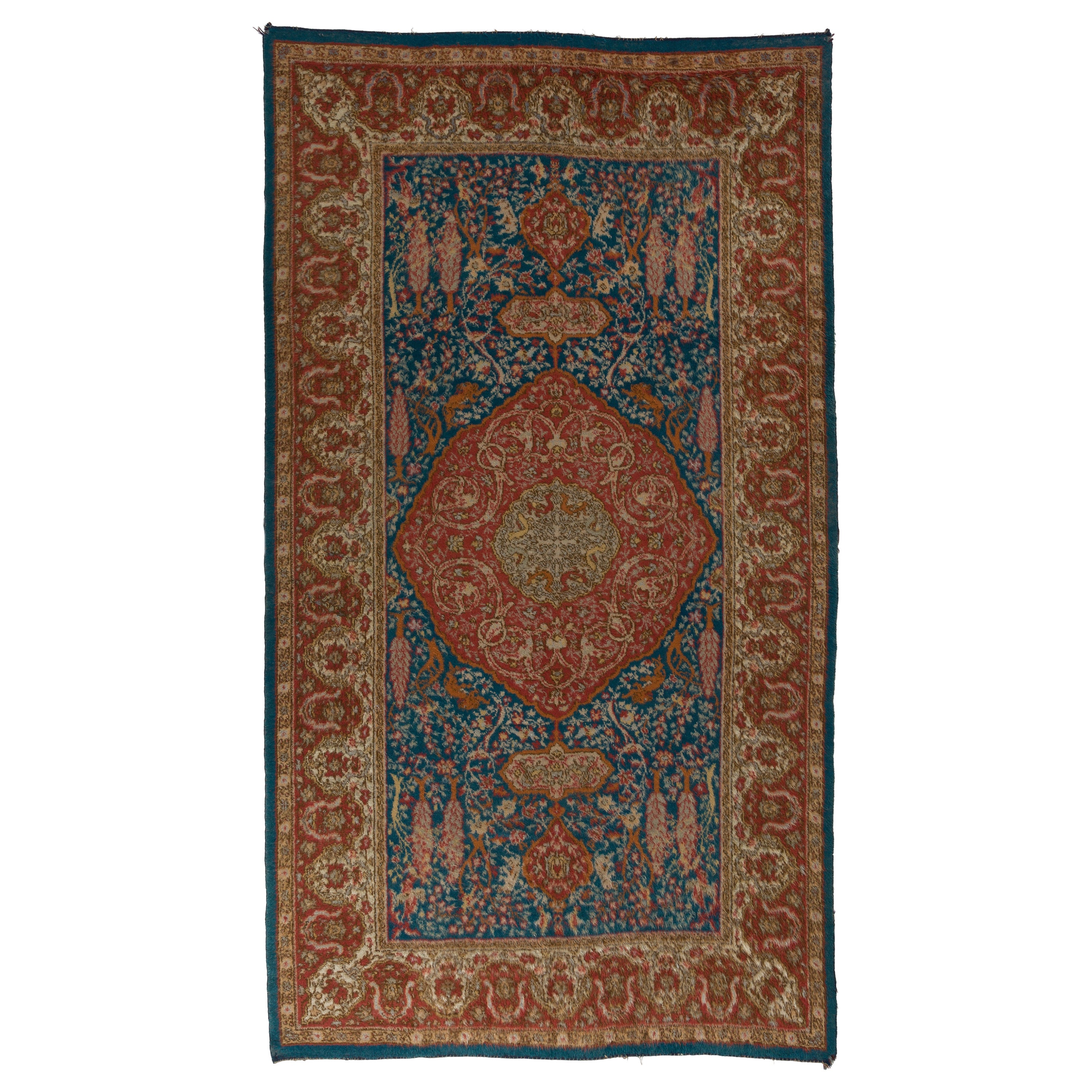 A truly outstanding and one of a kind antique Turkish Oushak rug made of local Angora (mohair) wool that created a silky texture.
What makes this rug so special is the weaving technique used in making it which created the same design and pile height