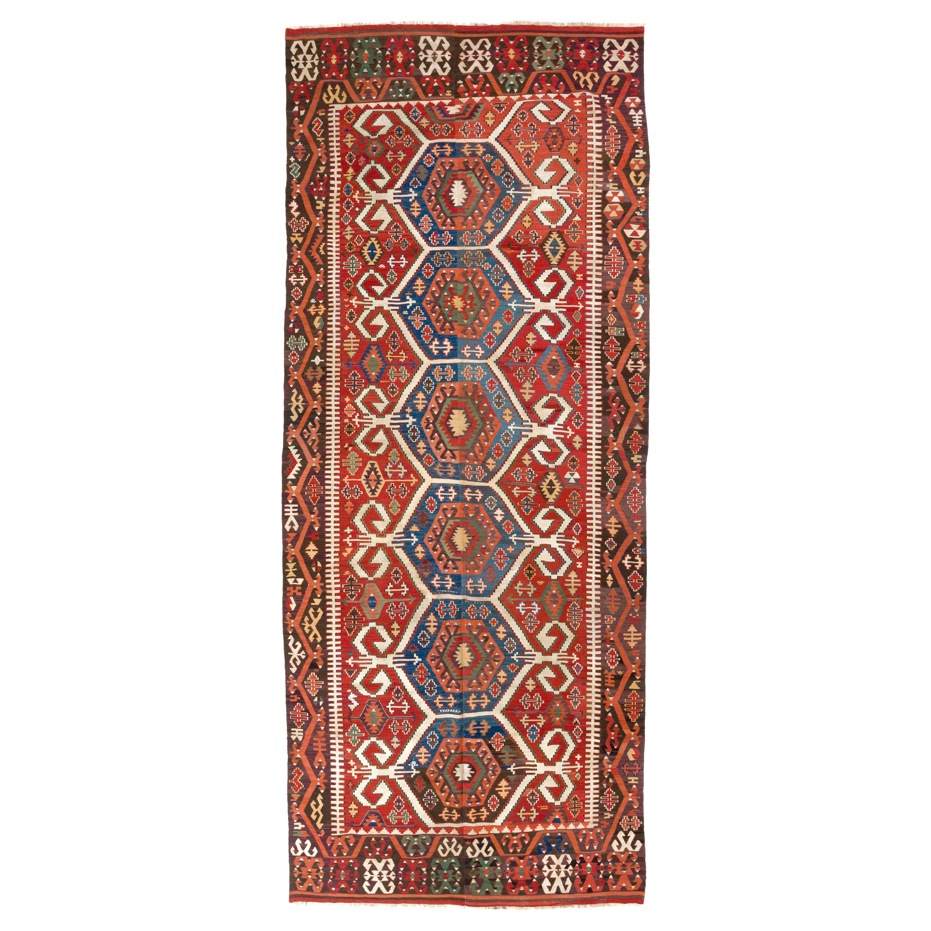 5.6x13.5 Ft Antique Anatolian Konya Kilim, Ca 1880, Flat-Weave Rug