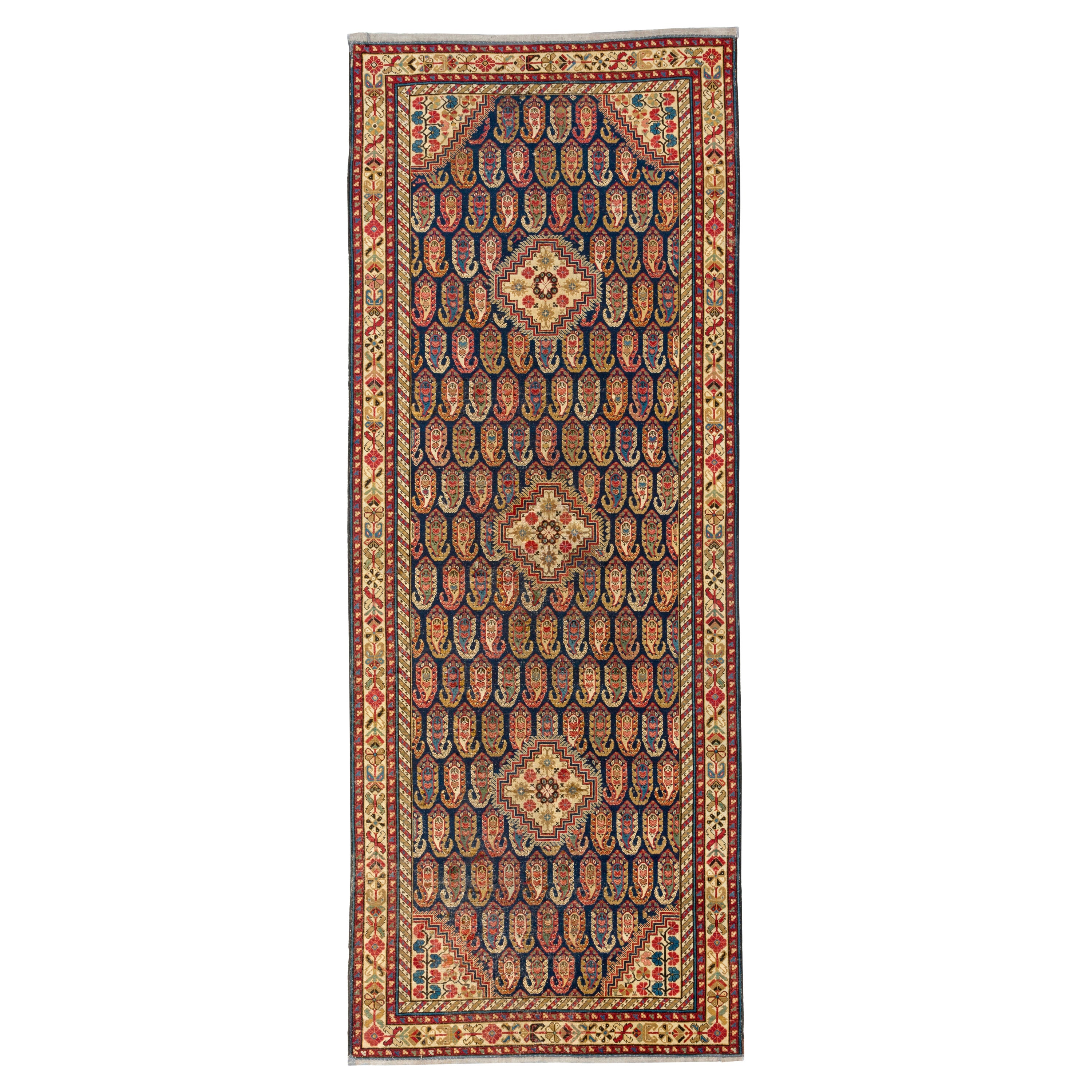 4.6x12 ft Antique Caucasian Khila Rug, Ca 1800, Museum Quality Collectors Carpet For Sale