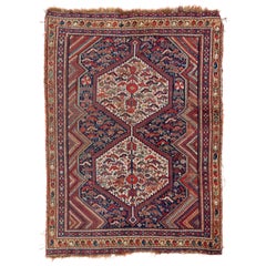 4.3x5.7 Ft Antique Persian Shiraz Qashqai Rug, Ca 1890, 100% Wool