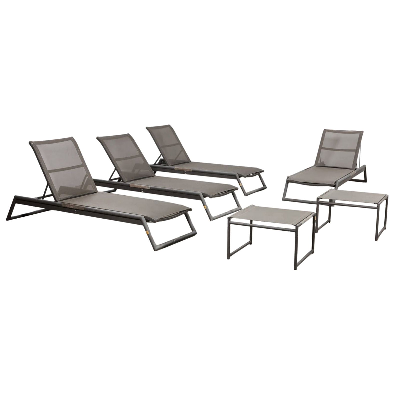 Harbour Outdoor Contemporary Sling-Fabric Adjustable Chaise Lounge Outdoor Set For Sale