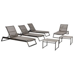 Harbour Outdoor Contemporary Sling-Fabric Adjustable Chaise Lounge Outdoor Set