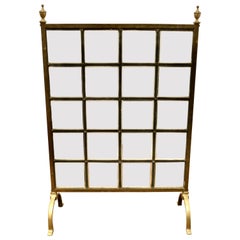 Used A Victorian Brass and Glass Art Nouveau Fire Screen   