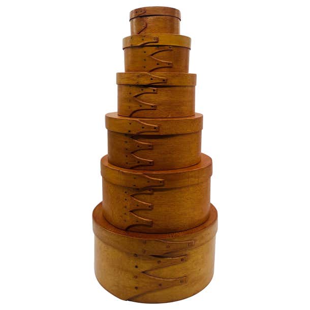 6 Pc, Vintage Maple Stacked Set of Shaker Nesting Boxes For Sale at 1stDibs