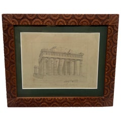 Grand Tour Pencil Drawing "Remains of the Parthenon" Fine Carved Frame