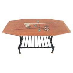 Hand-painted Illustrated Wood Coffee or Center Table, 1950s, Italy