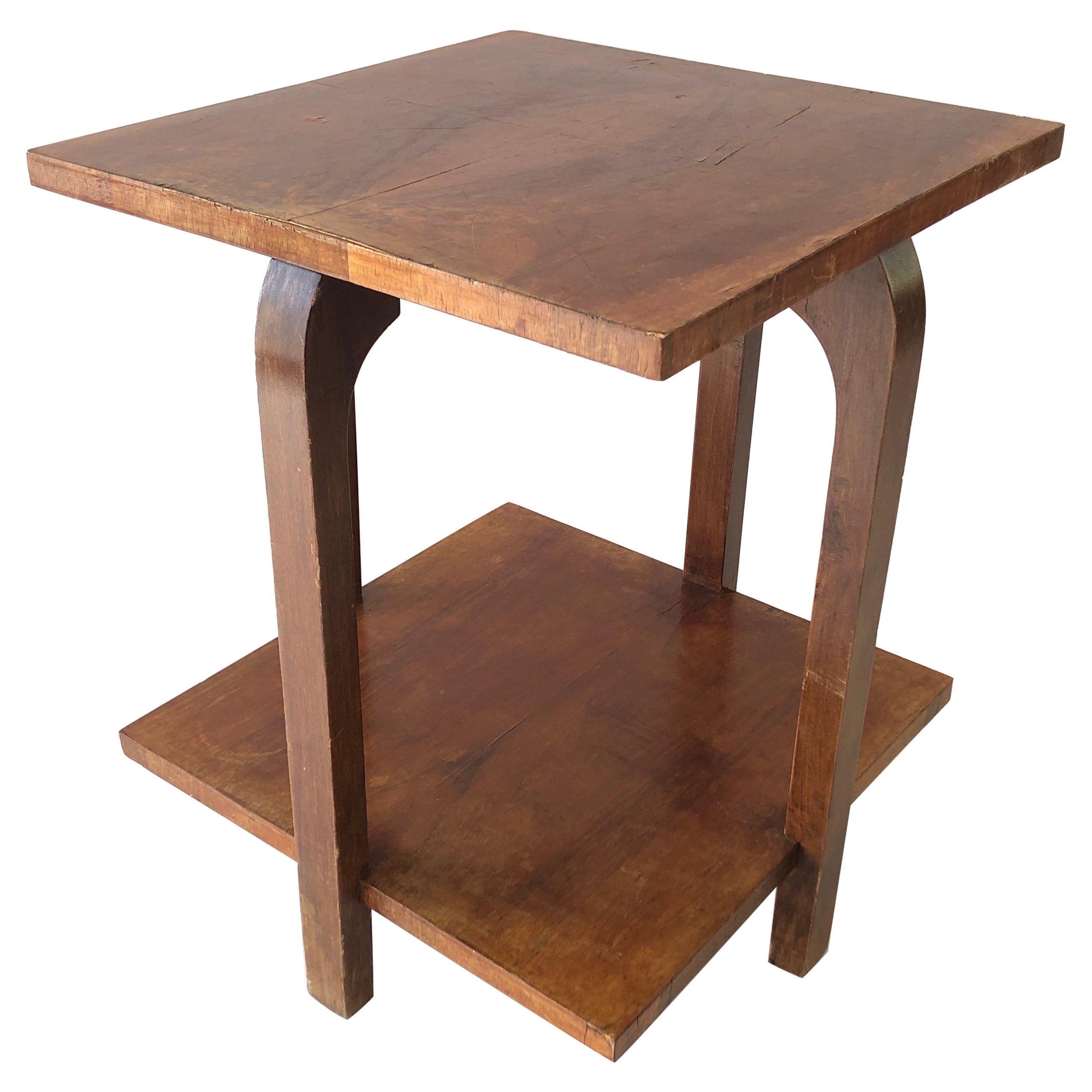 Art Deco Square Wood Corner or End Table, 1940s, Made in Italy For Sale
