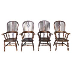 Harlequin Set 4 Antique Country Broad Arm Chairs