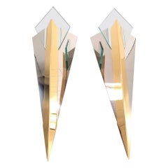 Chrome Gold Triangle Design Pair of Sconces by J.T. Kalmar, 1970s, Germany