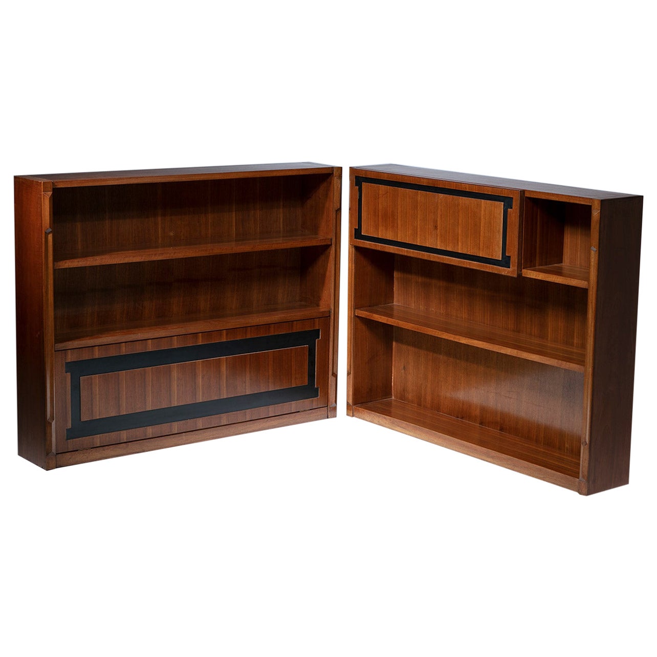 Pair of Walnut Tall Modular Storage Pieces, 1950s, Italy For Sale