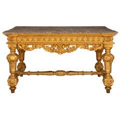 Italian Early 19th Century Louis XIV St. Giltwood And Grey Marble Center Table