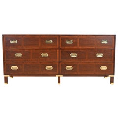 Baker Furniture Mid-Century Campaign Banded Walnut Dresser, Newly Refinished