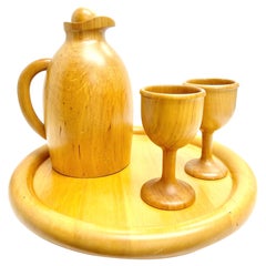 Pierre Manzoni for Vetri Modern Carved Wood Jug Set with Tray 