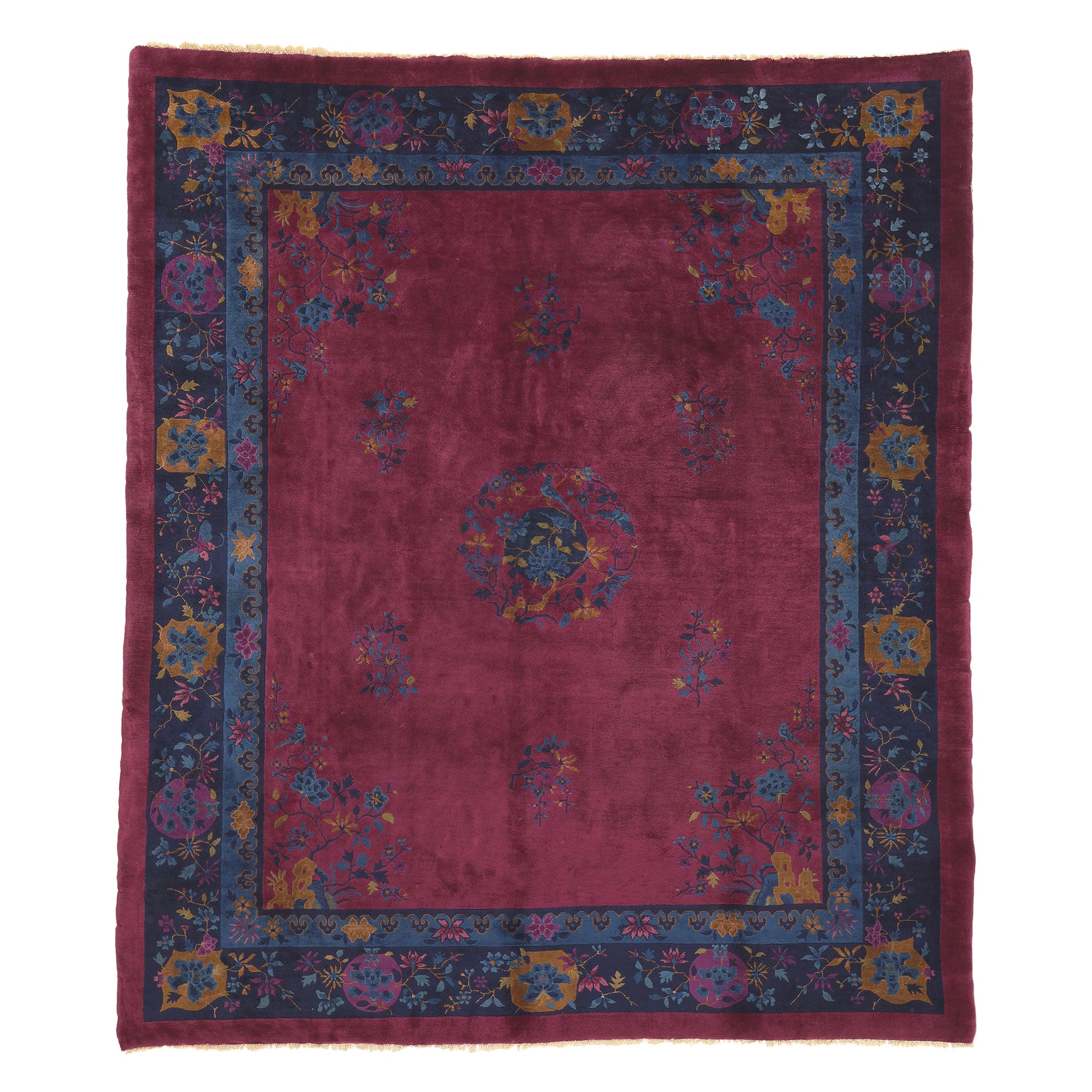 Antique Chinese Art Deco Rug, Maximalist Style Meets Sensual Decadence For Sale