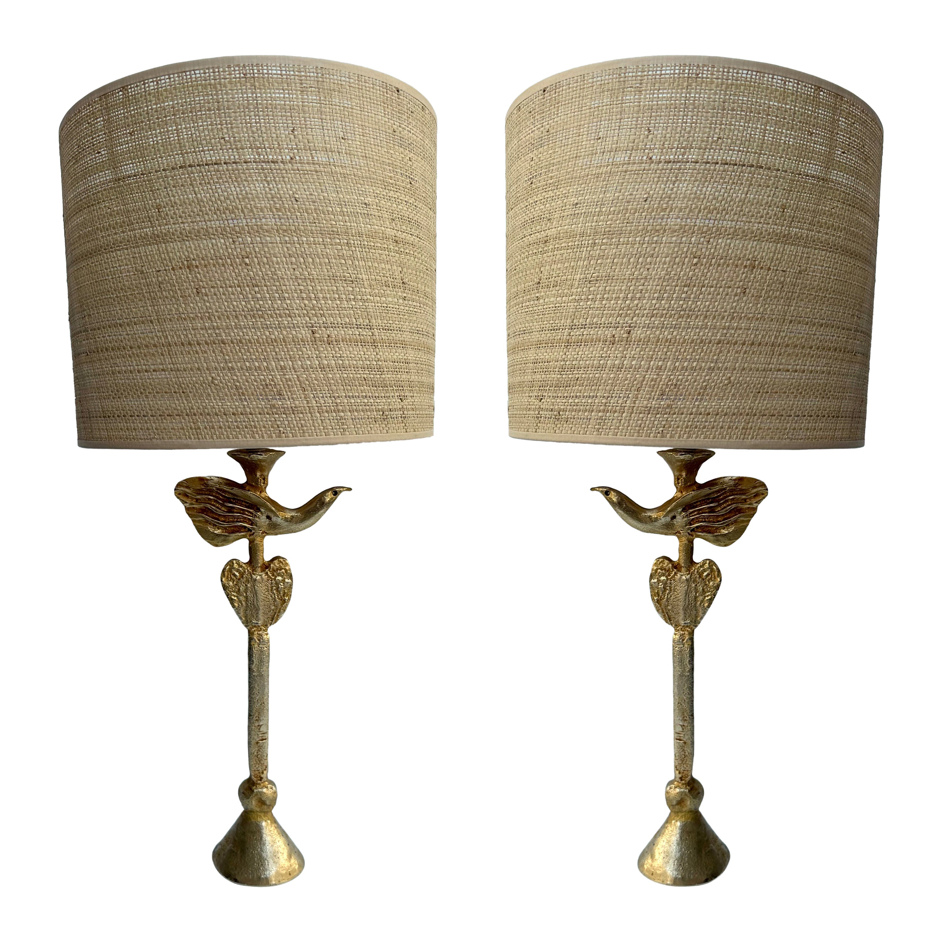 Pair of Lamps Bird and Heart by Pierre Casenove for Fondica, France, 1990s For Sale