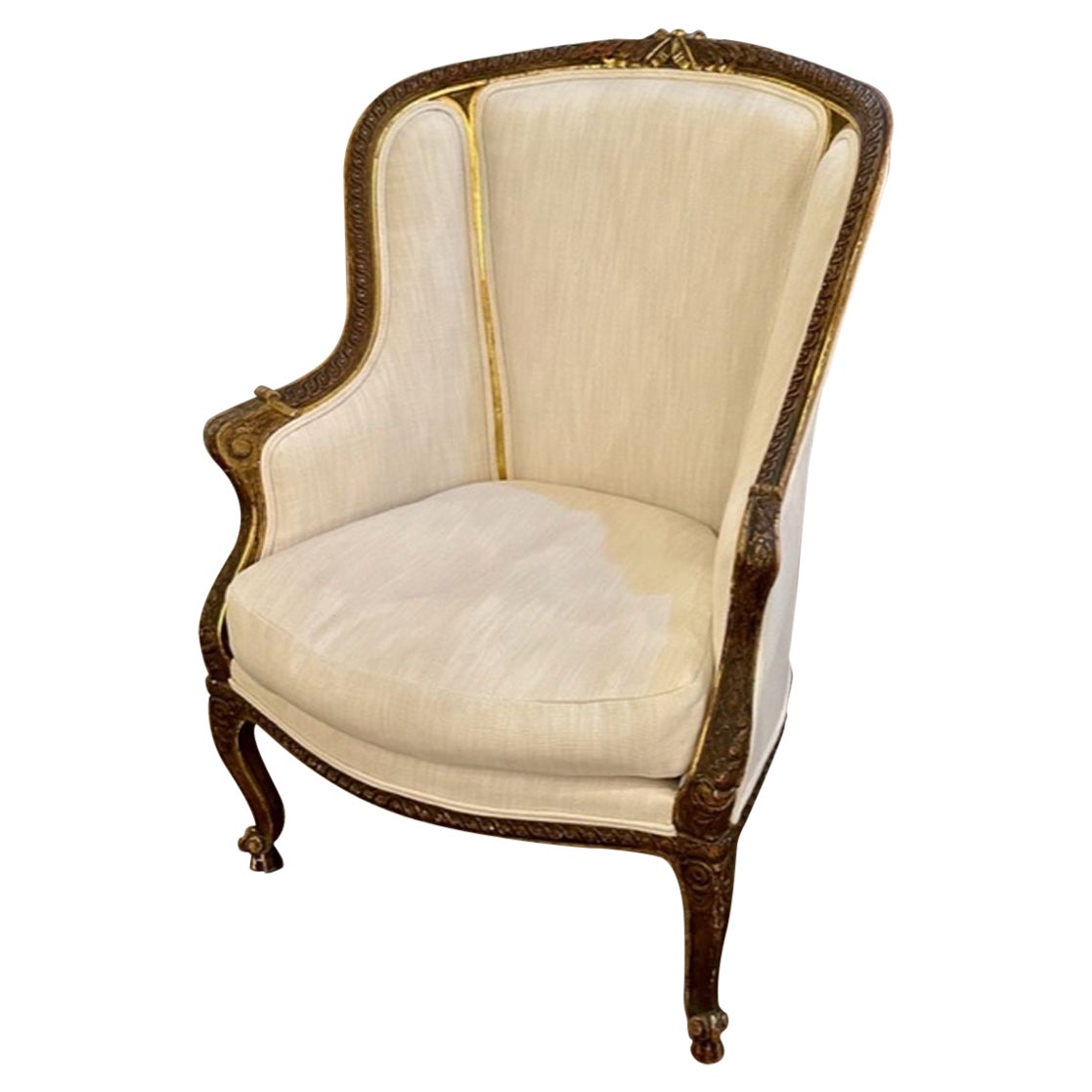 19th Century French Louis XVI Carved and Giltwood Bergere For Sale