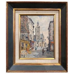 Early 20th Century French Parisian Street Oil Painting on Board Signed R. Malus