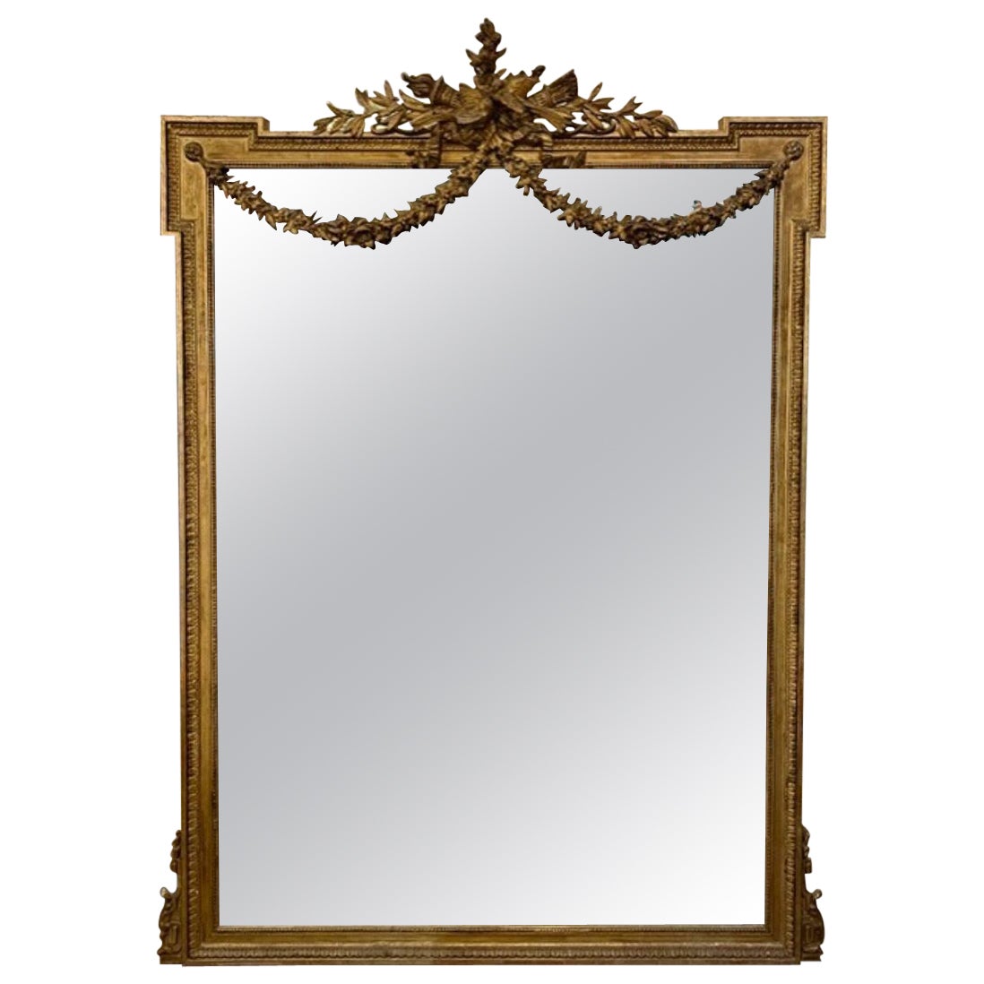 Large Scale 19th Century Louis XVI Carved and Giltwood Floor Mirror For Sale