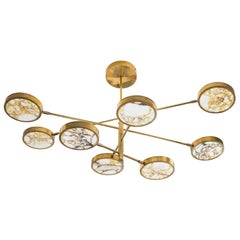 Sistema Solare Chandelier Piattelli Design, Calacatta Gold Marble Brass 8 shades