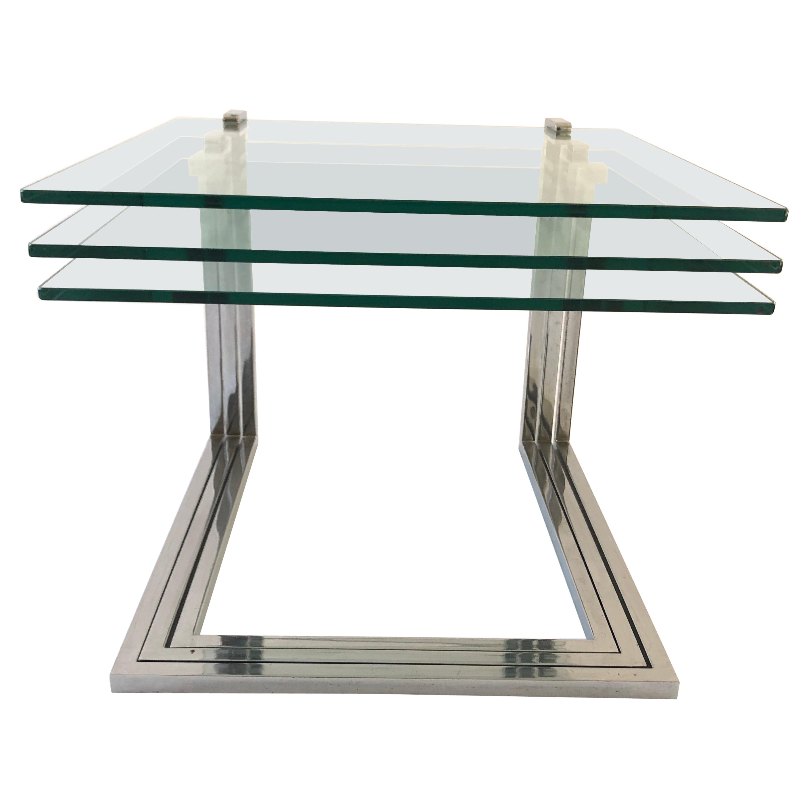 Chrome and Thick Glass Set of 3 Nesting Tables, 1970s, Germany For Sale