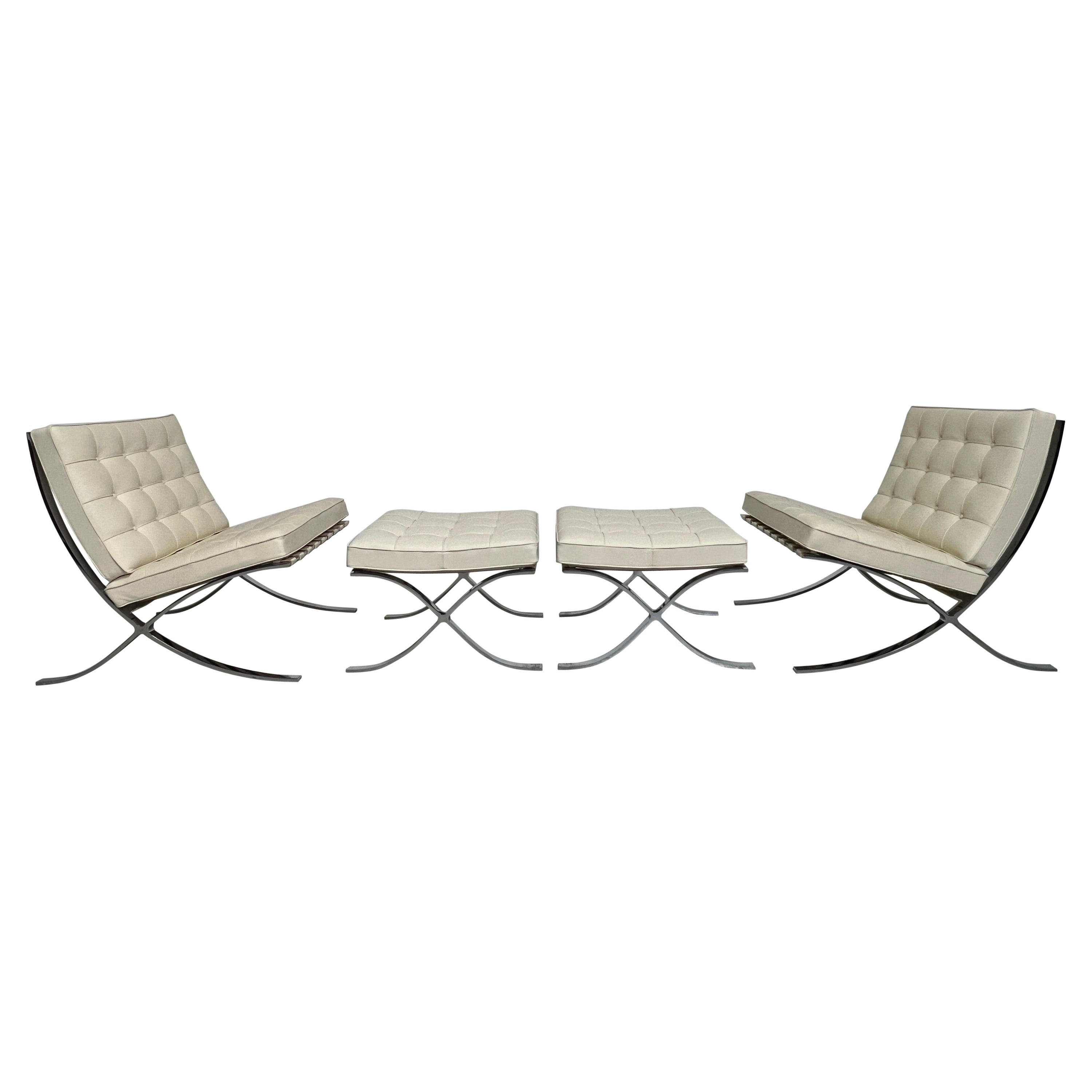 Pair of Barcelona Chairs and Ottomans by Mies van den Rohe for Knoll For Sale