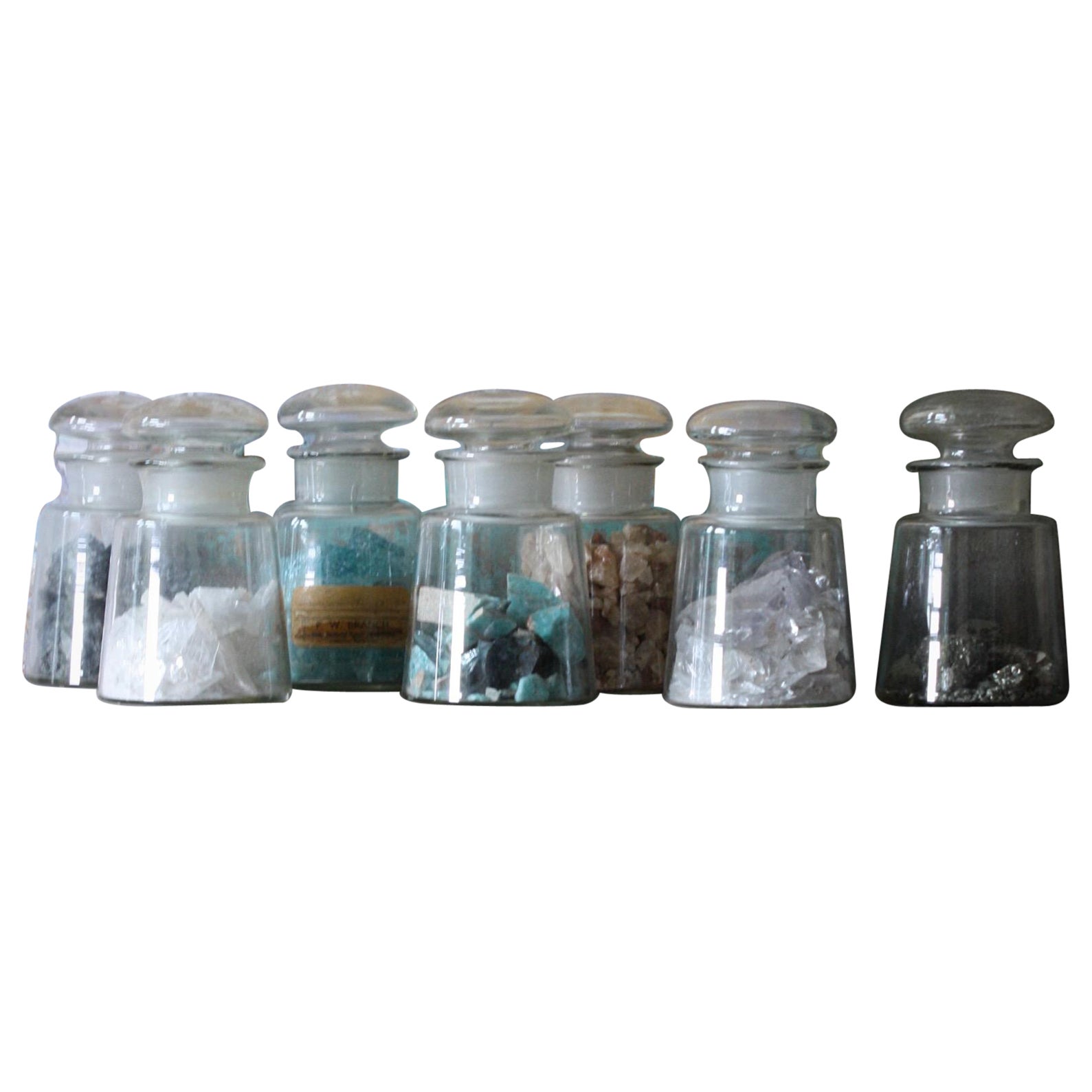 Early 20th Century Collection Of Mineralogy Specimen Jars Natural History Curio For Sale