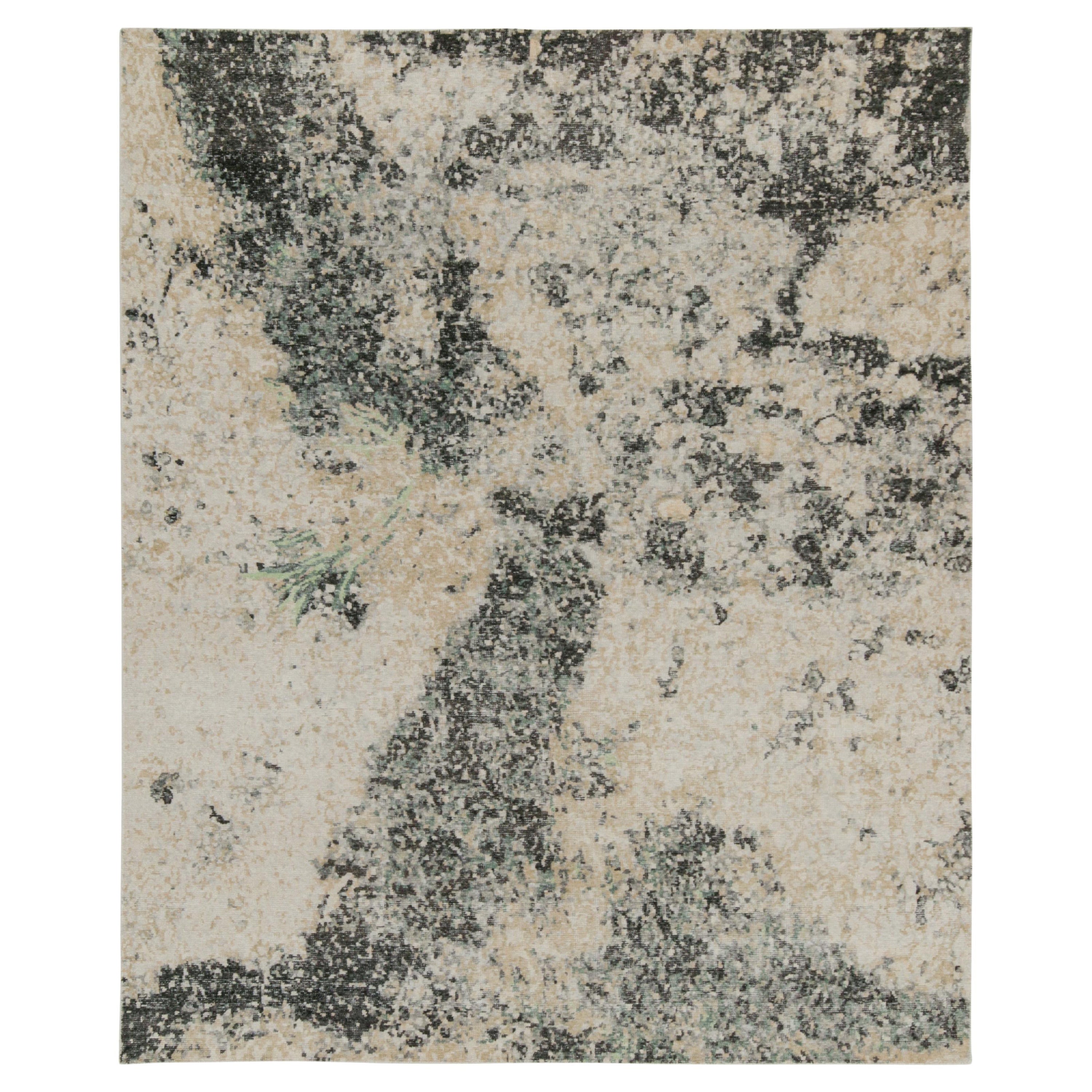 Rug & Kilim’s Distressed Style Abstract Rug in Grey, Beige and Black For Sale