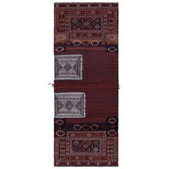 Retro Afghan Tribal Kilim in Red, with Geometric Patterns