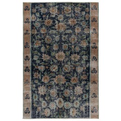 Vintage Zeki Muren Teppich, blau, mit braunen Blumenmustern, von Rug & Kilim