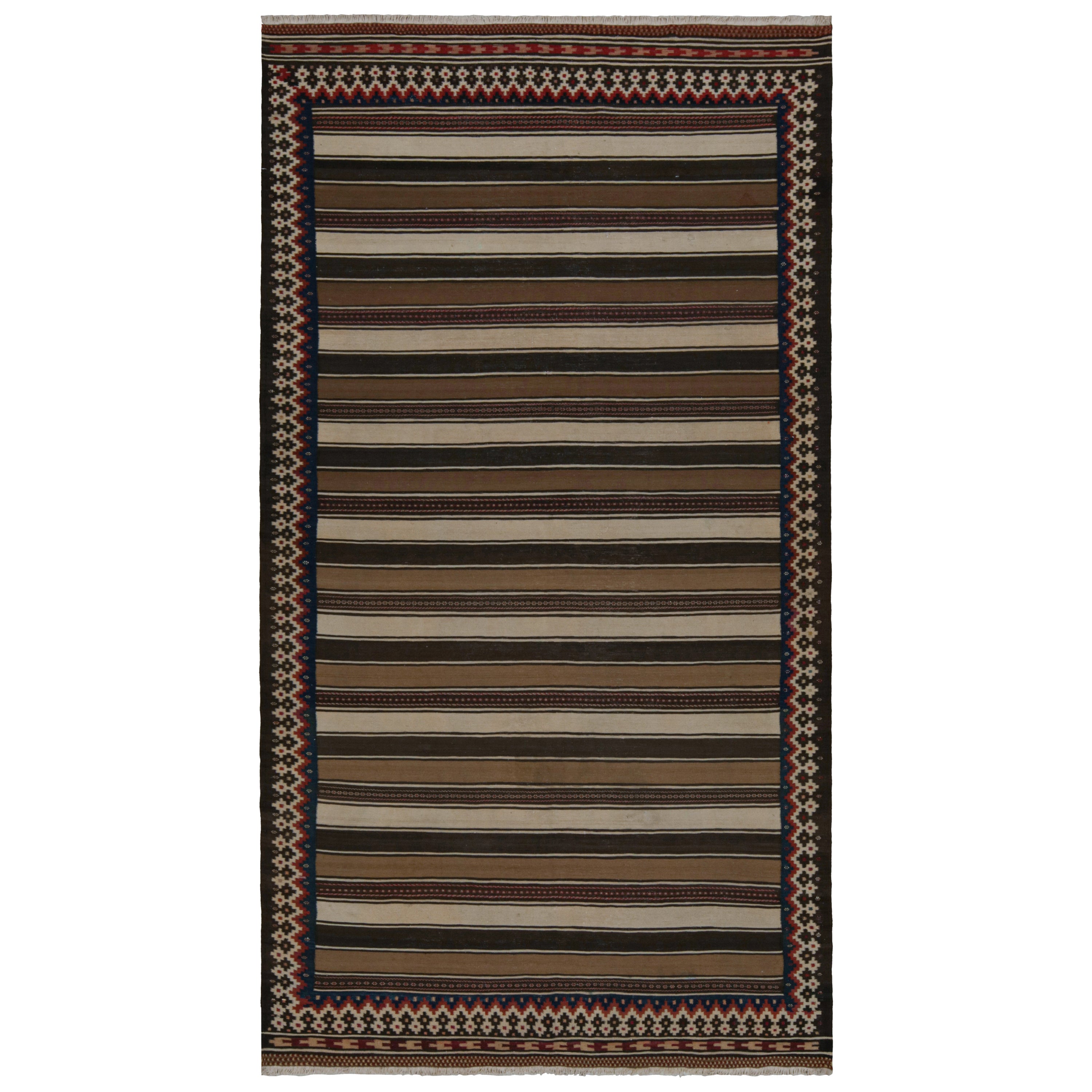Vintage Afghan Tribal Kilim rug, with Beige/Brown Stripes, from Rug & Kilim For Sale