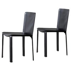 Used Balck leather chair in style of Willy Rizzo for Cidue