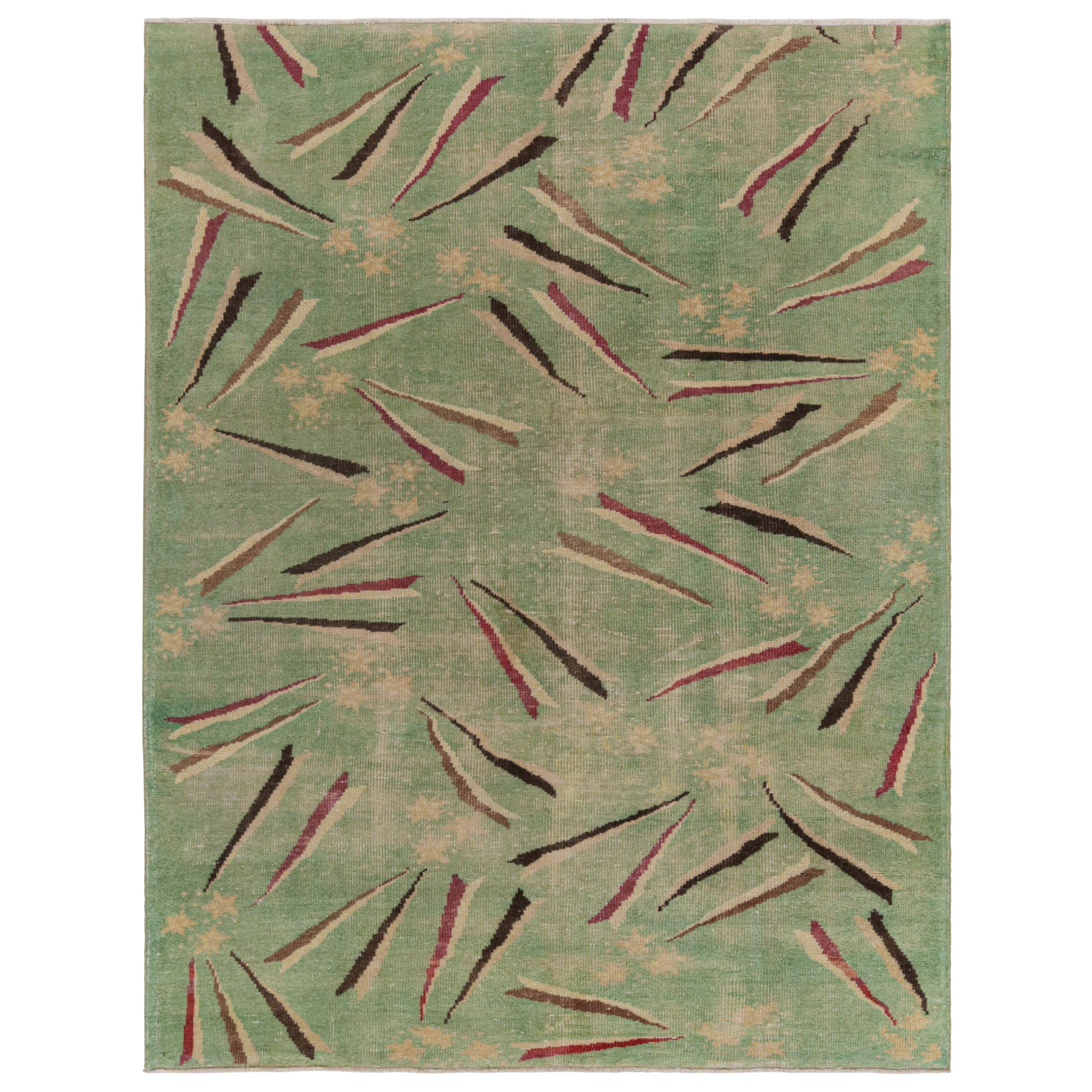 Vintage Zeki Muren Art Deco rug in Green Geometric Patterns, from Rug & Kilim For Sale