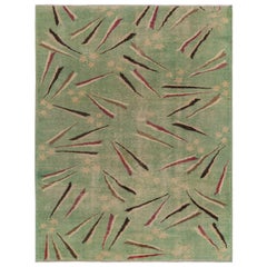 Vintage Zeki Muren Art Deco rug in Green Geometric Patterns, from Rug & Kilim