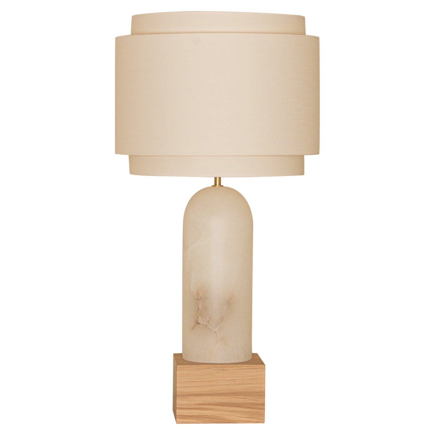Lampe de bureau double Pura Kelo en albâtre blanc et base en chêne par Simone & Marcel en vente
