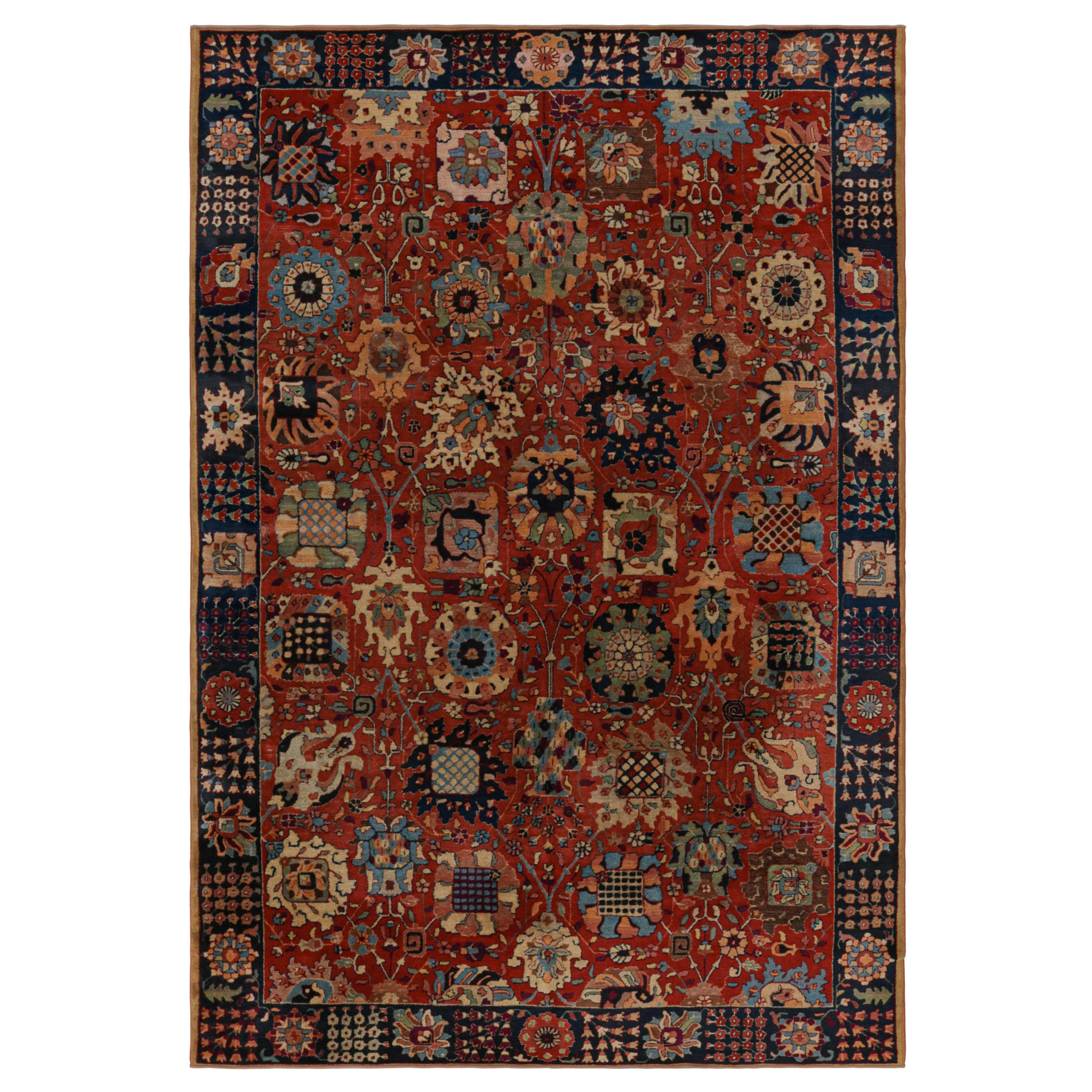 Antique Handmade Hooked Rug in Red with Floral patterns, from Rug & Kilim For Sale