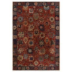 Antique Handmade Hooked Rug in Red with Floral patterns, from Rug & Kilim